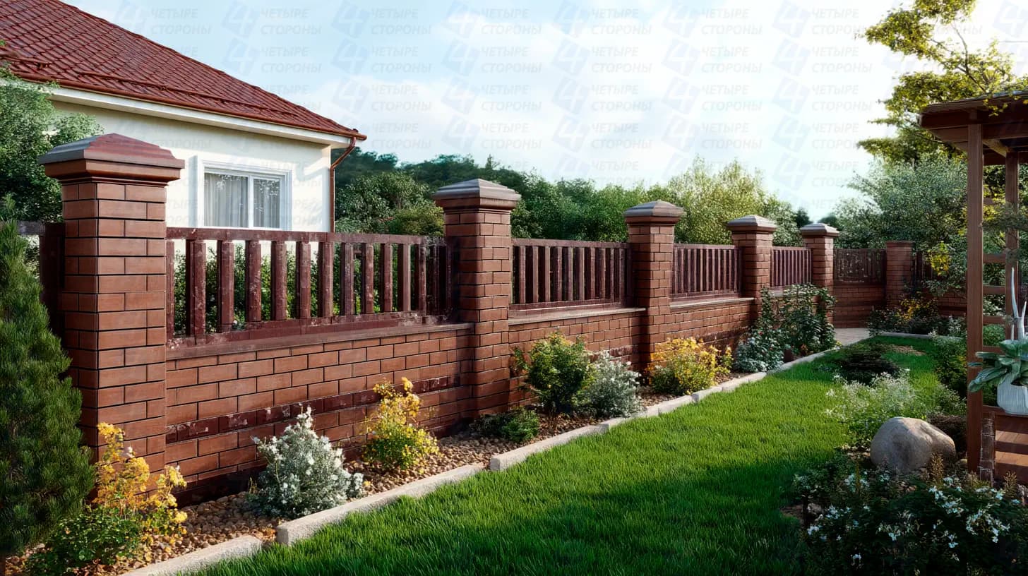 Гибкий кирпичный забор для участков с уклоном до 25° на армированном каркасе