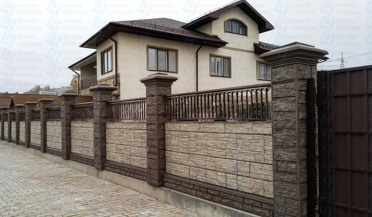 Комбинированный забор Камень+Ковка (2.2 м, RAL 8017)