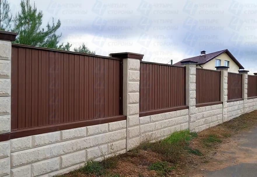 Забор Бетон+Дерево Люкс (гидрофобная пропитка + лак)