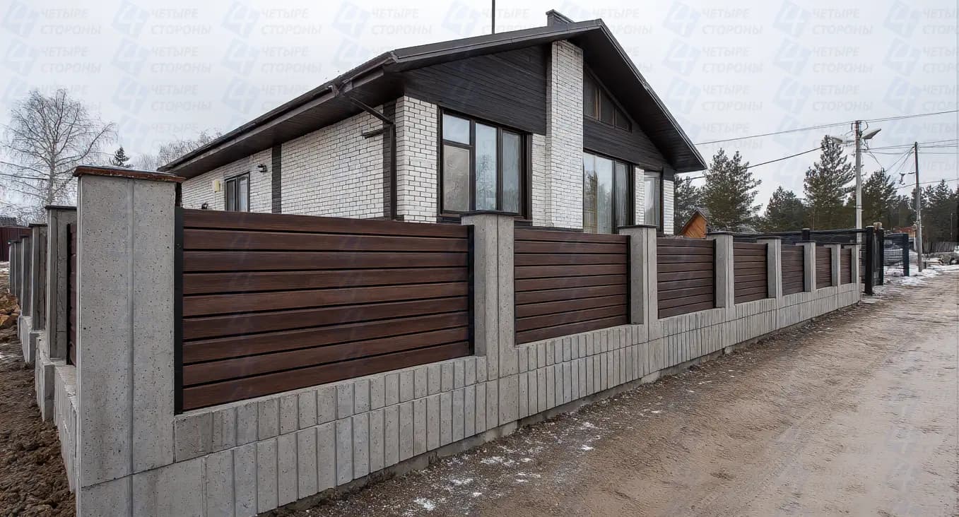 Забор Бетон+Дерево (гидрофобная пропитка)