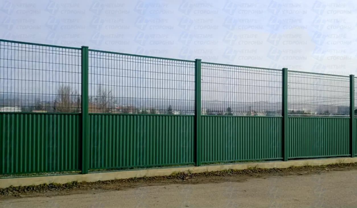 Комбинированный забор 3D+Профнастил (RAL 6005, 2.5 м)